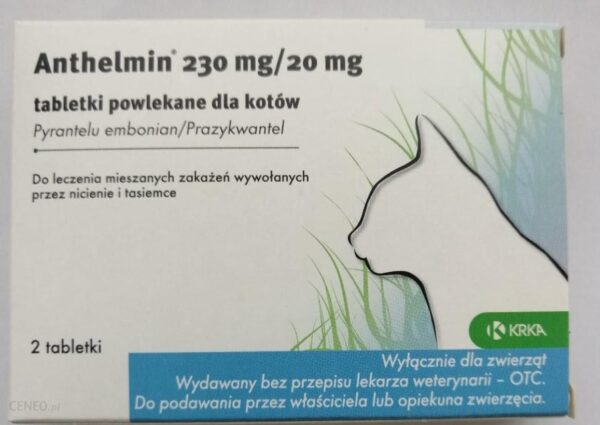Anthelmin 230 mg/20 mg 2 tabletki powlekane dla kotów odrobaczanie