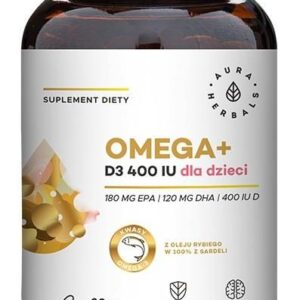 Aura Herbals Omega+ Witamina D3 400 IU Dla Dzieci Twist - off kwasy Omega-3 z witaminą D3 60szt