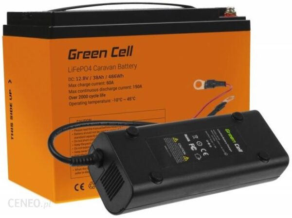 GREEN CELL AKUMULATOR LITOWO-ŻELAZOWO-FOSFORANOWY LIFEPO4 12.8V 38AH Z ŁADOWARKĄ 8A DO PANELI SOLARNYCH